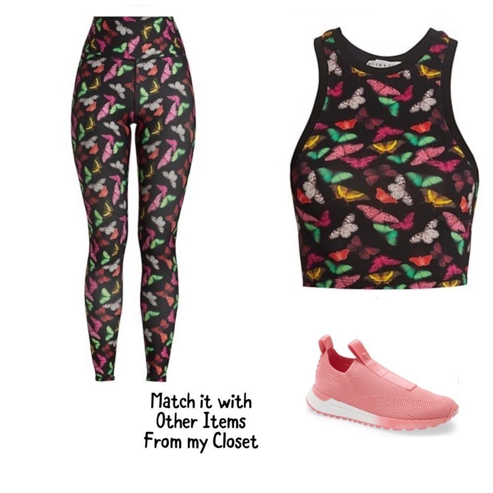 LAST CHANCE ALICE+OLIVIA butterfly printed racer crop top - Picture 5 of 8